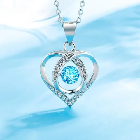 Blue Rhinestone Heart Necklace