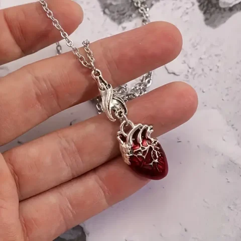 Red Heart Pendant Necklace with Silver Chain