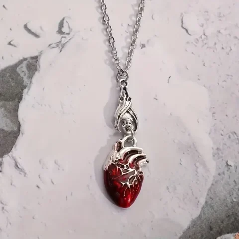 Red Heart Pendant Necklace with Silver Chain