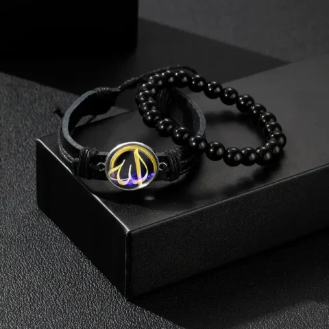2PCS Allah Name Faux Leather Bracelet For Men