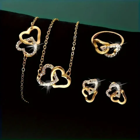 5pcs Golden Heart Jewelry Set For Women