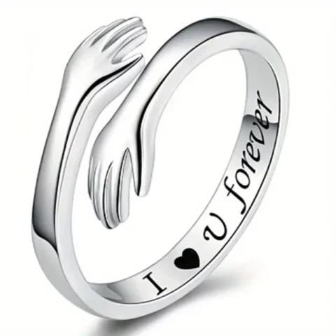 Adjustable Silver Hug Ring - I Love Forever