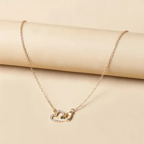 Golden Yellow Rhinestone Heart Pendant For Women