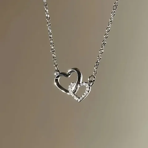 Siver Double Heart Heart Necklace for Women